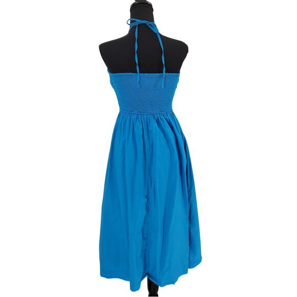 Loft Halter Midi Dress Turquoise Blue‎ Smocked Summer 2023 Wedding Guest Size 2 - Picture 2 of 10